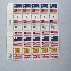 Vintage US Flag & Liberty Stamp Sheet - Red, White, Blue